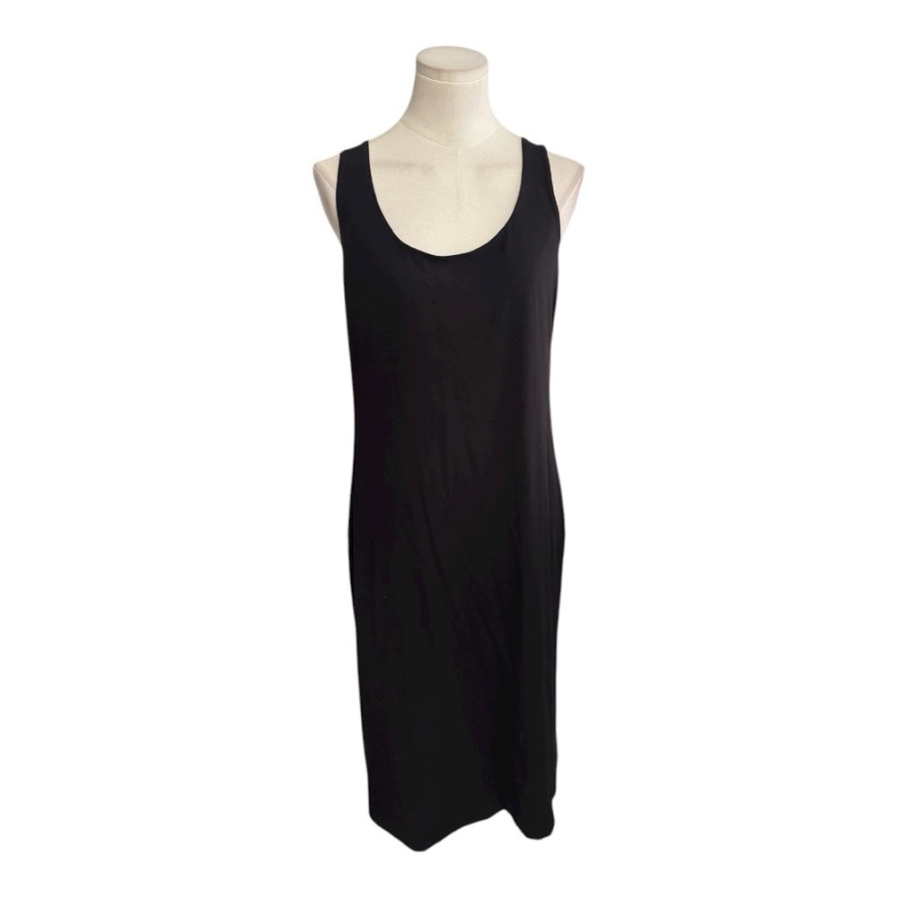 Peruvian Connection Black Midi Dress Pima Cotton Stretchy Size M Neutral Classic